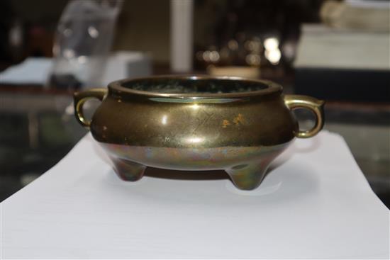 A Chinese bronze tripod censer, 19th century diameter 12cm